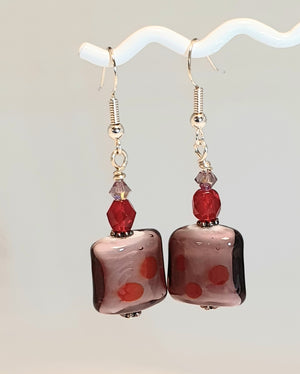 Handmade Lampwork Red & Purple Earrings